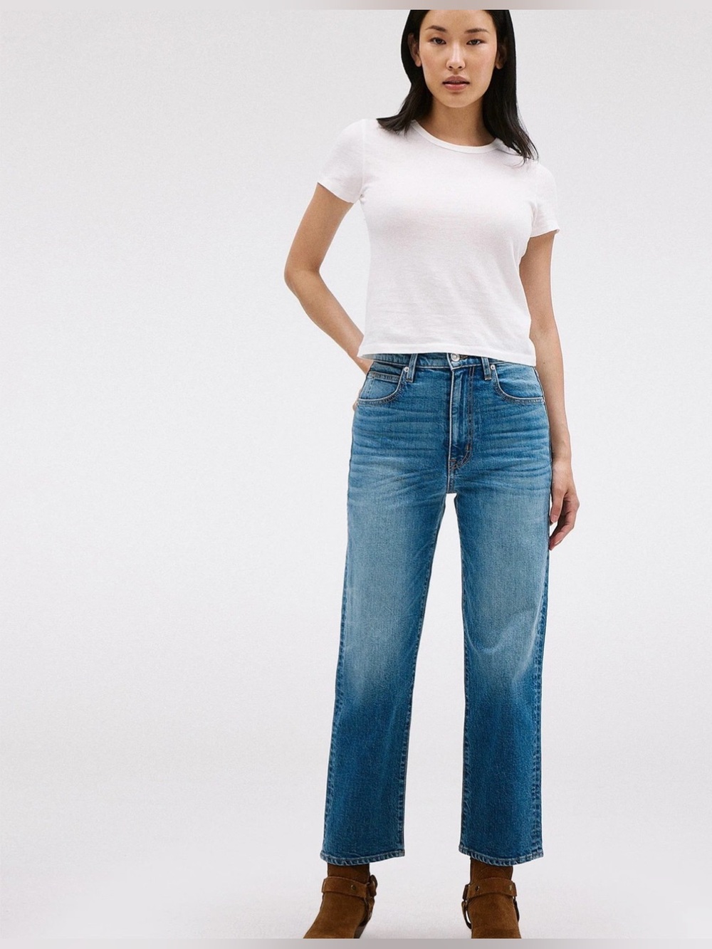 SLVRLAKE London Crop Straight Leg Jeans High Rise Medium Wash Size 27 Women's